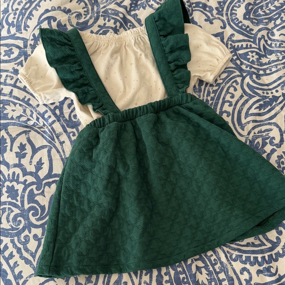 Cat & Jack Green Pinafore Dress with White Top 4T